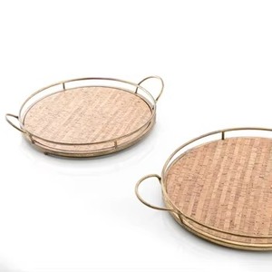 Set mit 2 runden Dessert tabletts aus Eisen und Holz mit einzigartigem Design Stilvoller Ständer Perfekt für die Anzeige von Geschirr für Haushalts geschirr