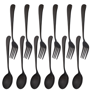工艺品24件不锈钢甜品勺哑光黑色餐具安全不同尺寸餐具套装 - Product Image 5
