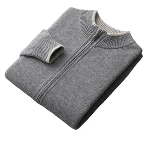 Autumn and Winter New 100%Wool Cardigan Men's Semi-High <strong>Collar</strong> Color Matching Padded Leisure Cashmere Knitted Jacket <strong>Sweatshirt</strong> - Product Image 3