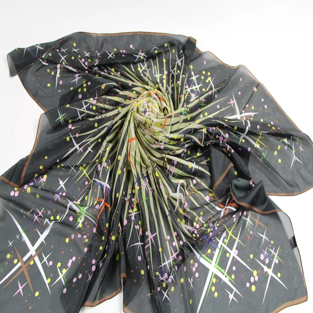 Foulard carré noir avec imprimé météore, foulard Hijab à la mode, léger, polyvalent, de turquie