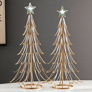 Gold Metal Wire Christmas <strong>Tree</strong> Set of 2 Modern Tabletop Holiday Decor with Green Star Toppers, Led Lighting Festive Display <strong>Tree</strong> - Product Image 4