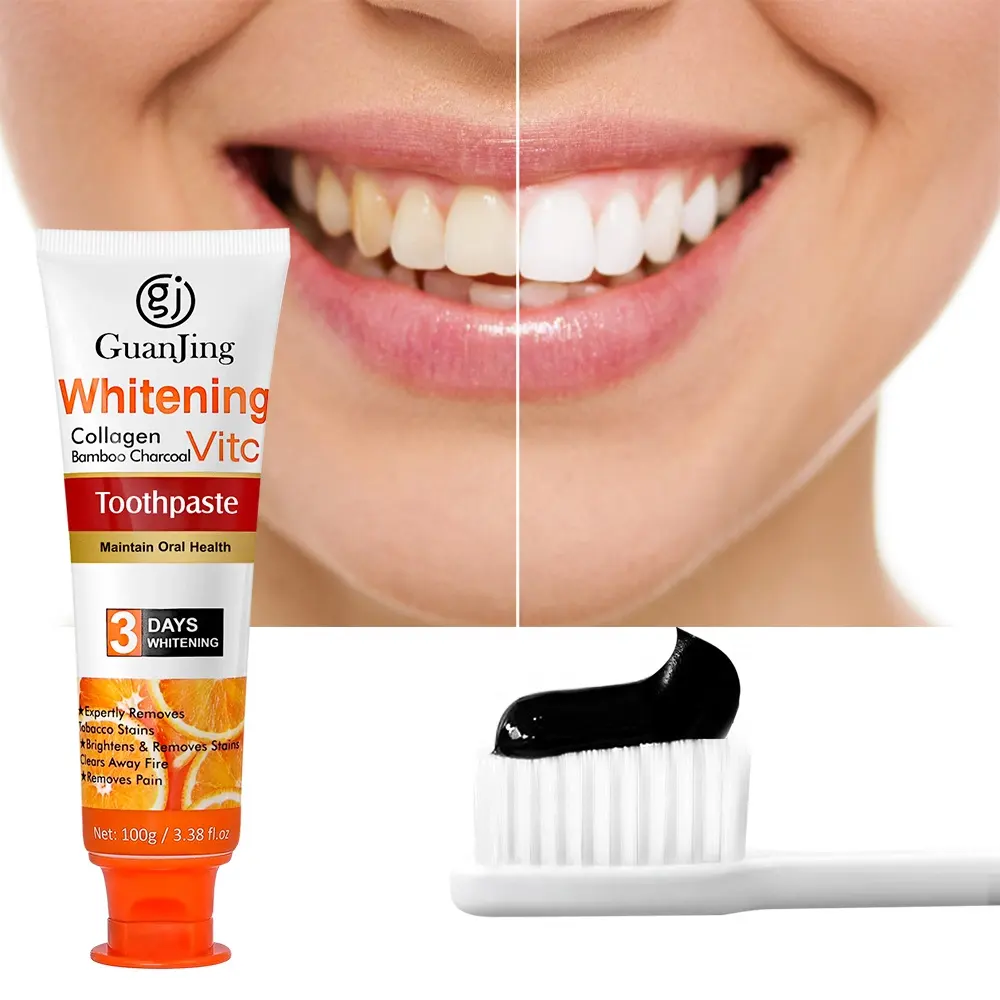 Guanjing migliori denti professionali sbiancamento della vitamina C 100% organico naturale di carbone di bambù denti sbiancante dentifricio per adulti