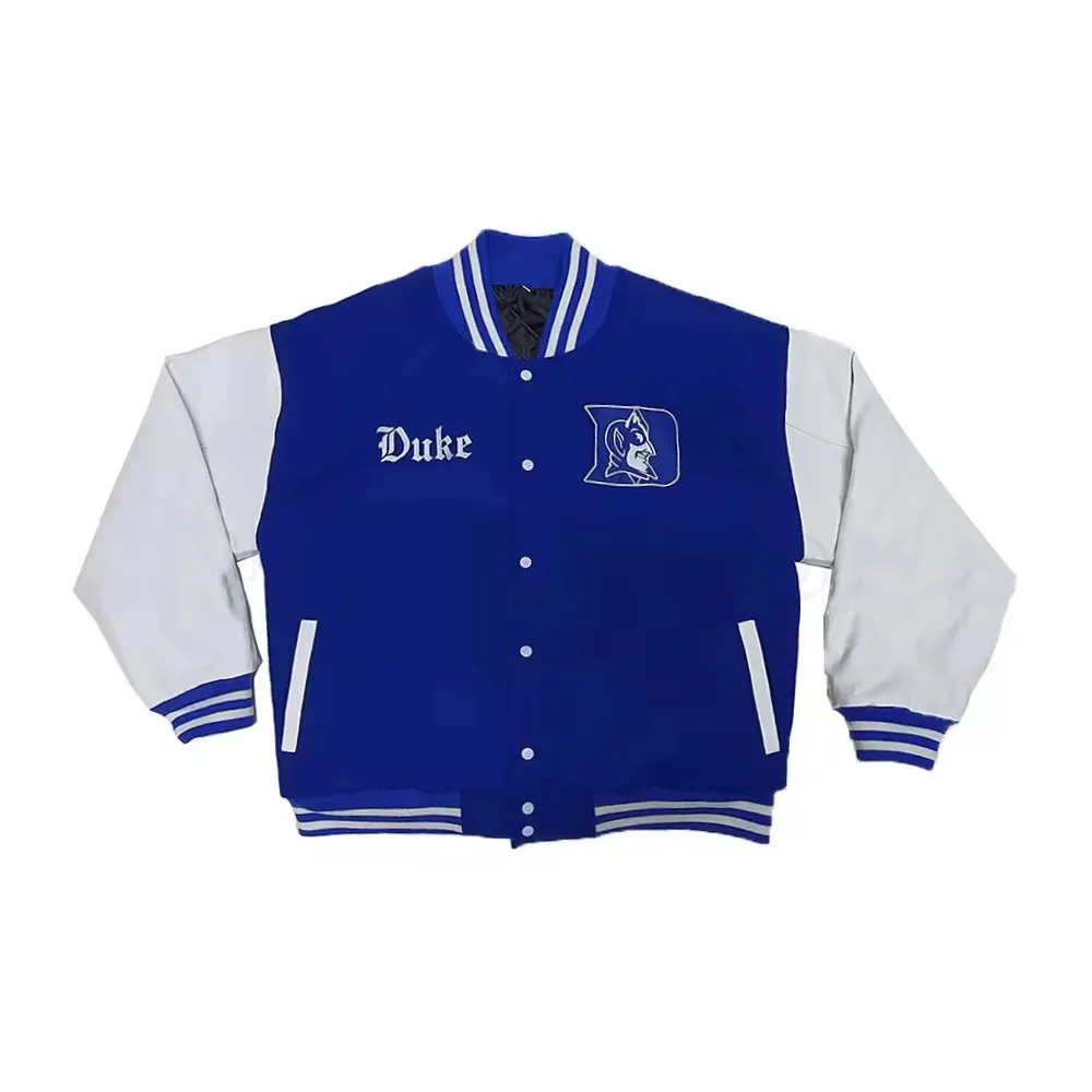 Custom Varsity Jacket Pro Quality In Low Price Men's Letterman Blue & White Color Button Style Jackets For Adults 2024