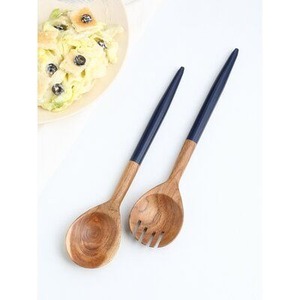 Yeni trend ahşap salata servisi Set çekici tasarım emaye baskılı kolu sofra takımı salata hizmet seti mutfak için