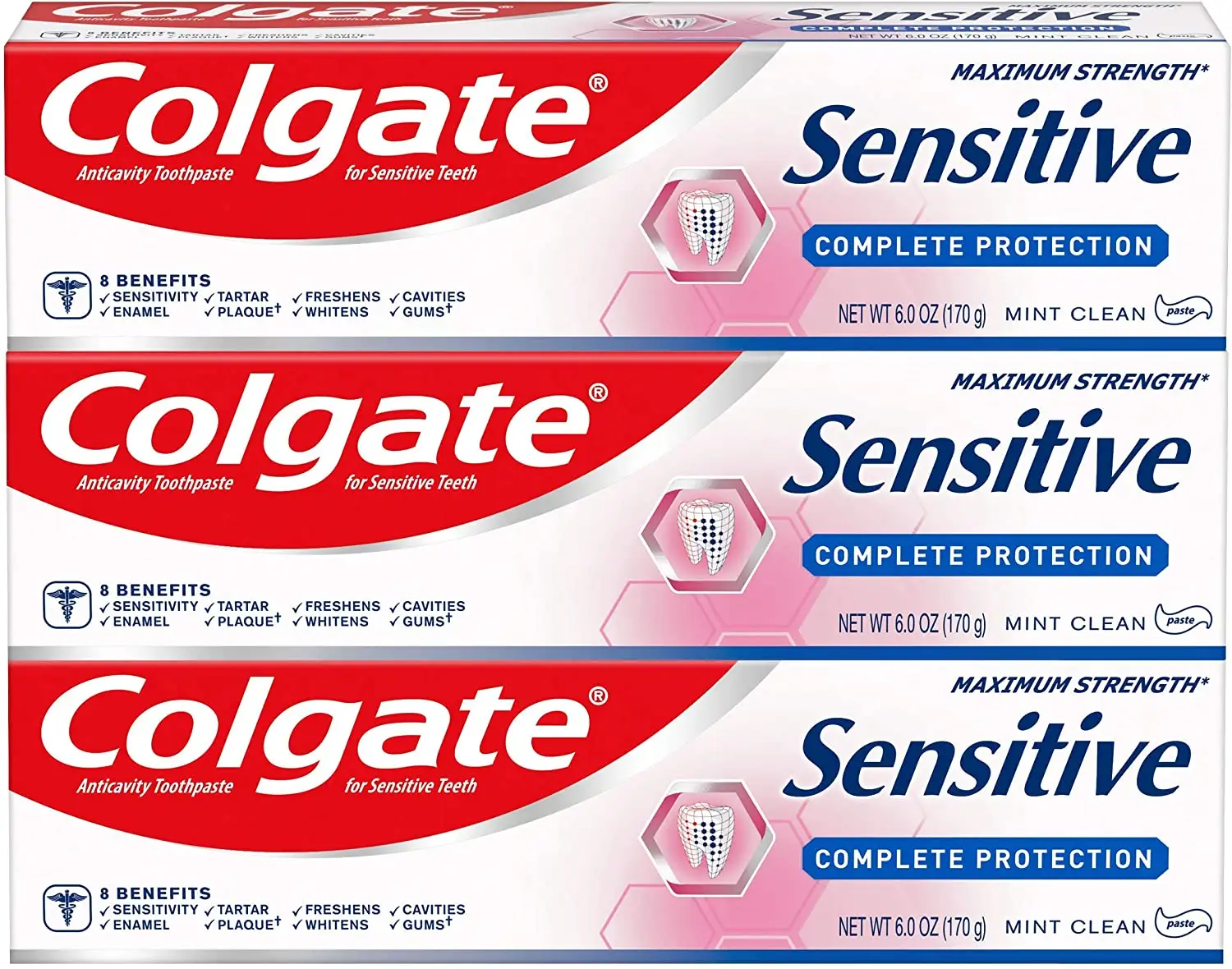 Colgate Whitening Toothpaste for Sensitive Teeth, Enamel Repair and Cavity Protection, Fresh Mint Gel, 6 Oz (Pack of 3)