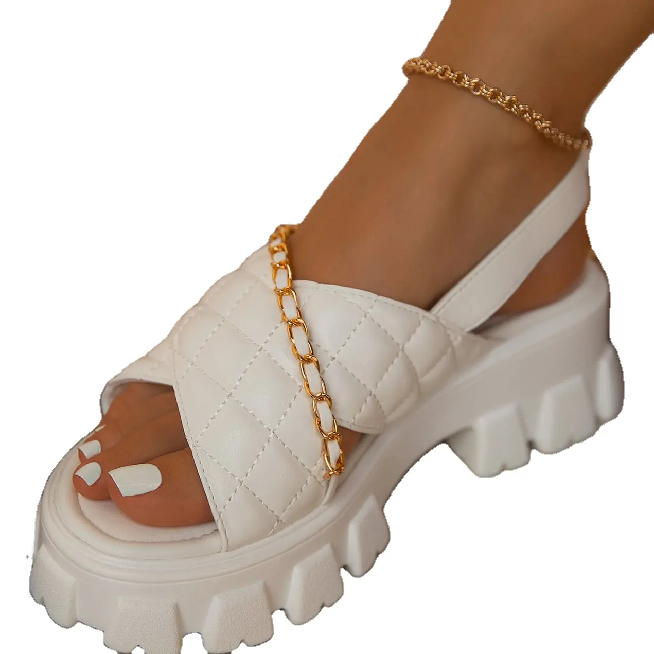 STNM toptan yaz seks bayanlar düz sandalet ayakkabı kadınlar için platformu Sandalia çapraz kayış zinciri moda Platform sandaletler 2023