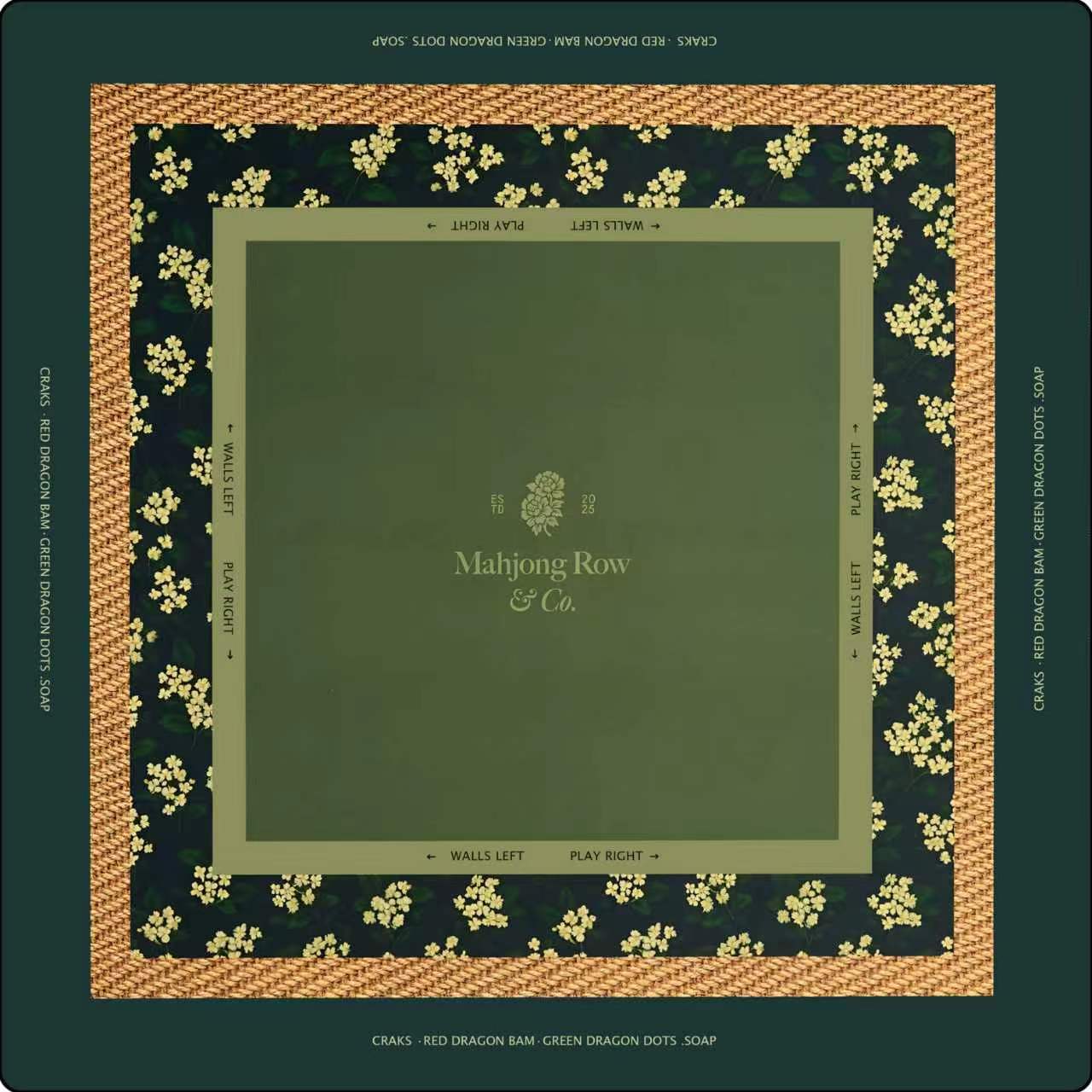 Vintage Nautical Shell Mahjong Mat Dark Green