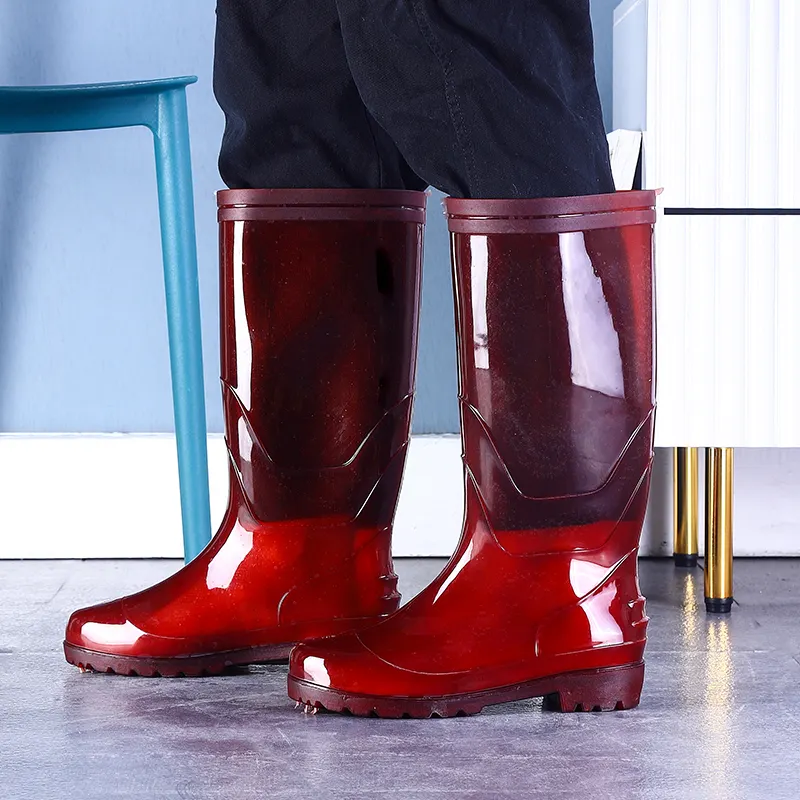 Chaussures imperméables pour hommes, bottes de pluie transparentes en pvc, rouge, pas cher, Design personnalisé avec votre propre Logo