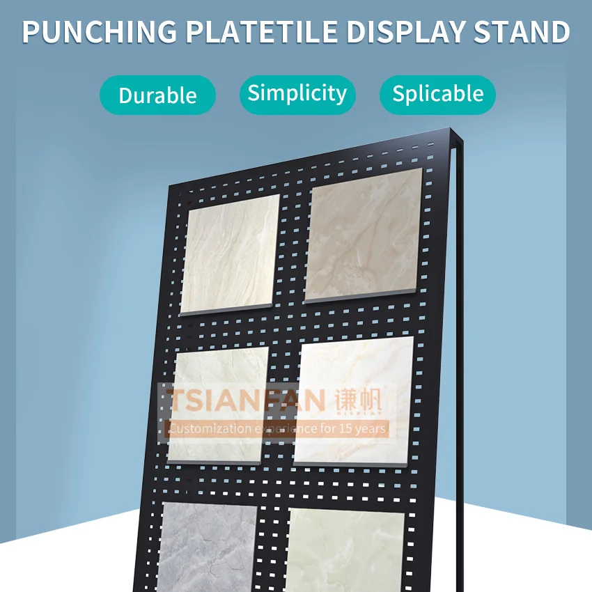 Factory Wall Mounted Marble Stone Wood Floor Metal Rack Ceramic Tile Showroom Punched Sharpen Hole Board Display Stand For Tile