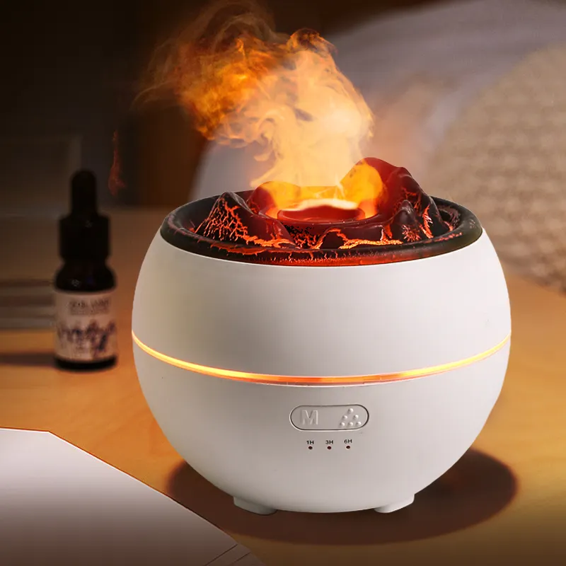 Diffusore di aromi vulcano funzionante silenzioso domestico sette colori luce notturna diffusore di aromi effetto fuoco fiamma 3D per ufficio camera da letto