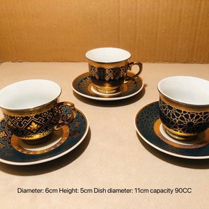 Batı tarzı çin porselen çay fincanları & tabaklar Cappuccino kupa & fincan tabağı seti siyah altın rengi hediye <span class=keywords><strong>Bix</strong></span>