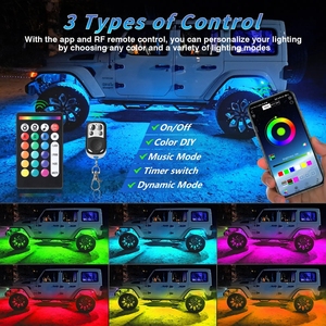 6pods ไฟหิน LED RGB โลหะปรับแต่งได้ชุดไฟพื้นหินหลากสีชุดไฟรถยนต์นีออนพร้อมรีโมทคอนโทรล app/rf