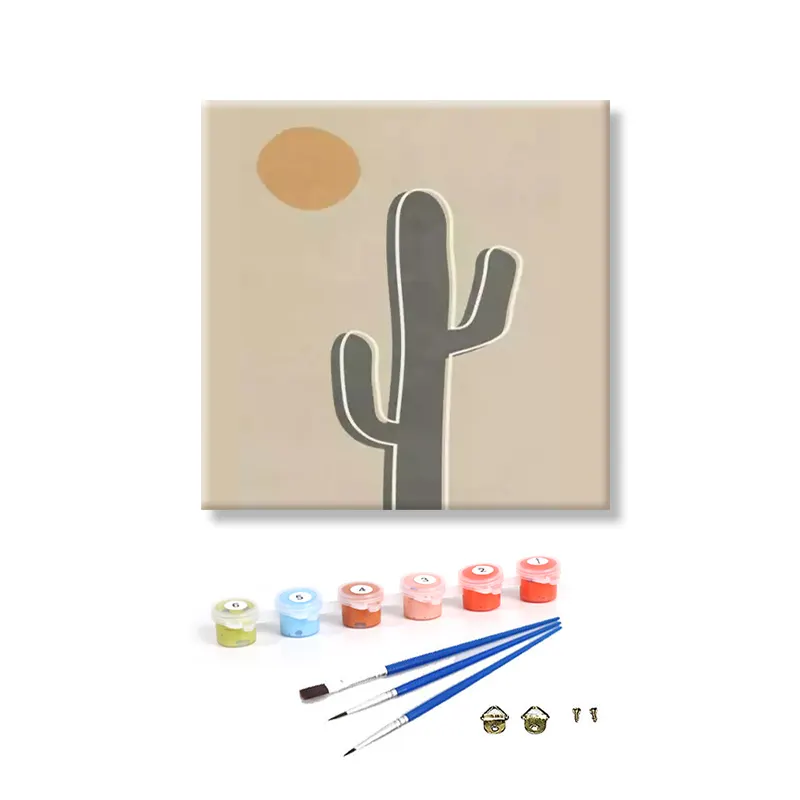 Kit de decoración de pared con marco para niños, serie de plantas abstractas al atardecer, pintura fácil por números, gran oferta