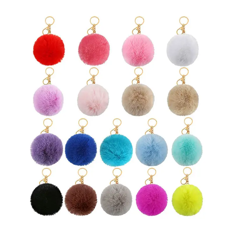 Bolas chaveiros de arco-íris com bolas, chaveiro fofo e peludo com pompom e coração