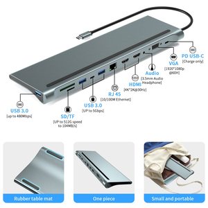 12 in 1 Hub <strong>Type</strong> <strong>C</strong> to HDTV VGA <strong>Adapter</strong> RJ45 Lan Ethernet SD TF PD USB3.0 3.5mm Jack Audio Video <strong>USB</strong> <strong>c</strong> Hub Computer Accessories - Product Image 2
