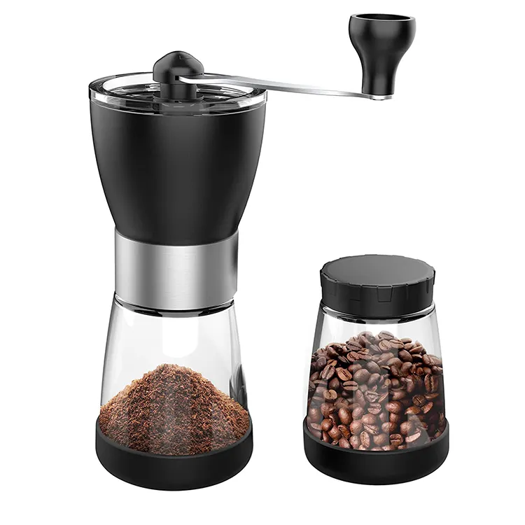 Cam şişe kahve makinesi ile yeni stil kahve öğütme makinesi manuel kahve makinesi