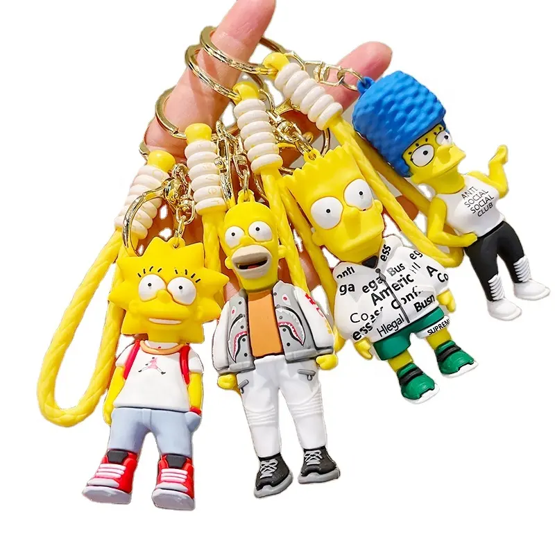 Super mignon dessin animé Simpsons histoire de famille porte-clés pendentif Cool voiture porte-clés sac d'école suspendu en gros