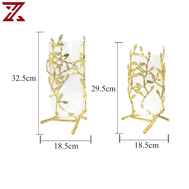 Customized gold tree leaf holder glass vases flower decoration for wedding events home decor