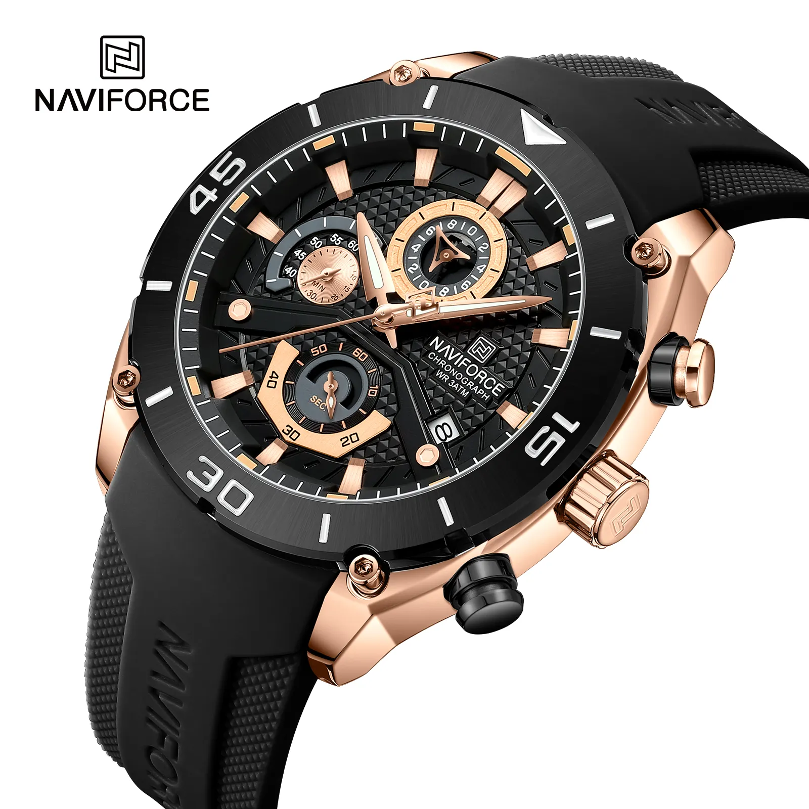 NaviforceNF8038ホット販売広州マンクォーツ時計低価格シリコンストラップ防水クロノグラフ低moqビジネス腕時計