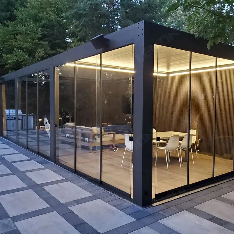 Pergola 3x6m gebogene Halterung Pergola Elektrischer Pavillon Einziehbare motorisierte Pergola Bioclimatica Aluminium