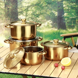 4/5 Mảnh Vàng Thép Không Gỉ Canh Kho Chậu Set Sâu Dày Cho Phổ Bếp Cảm Ứng Bếp Gas Kim Loại Bền - Product Image 3