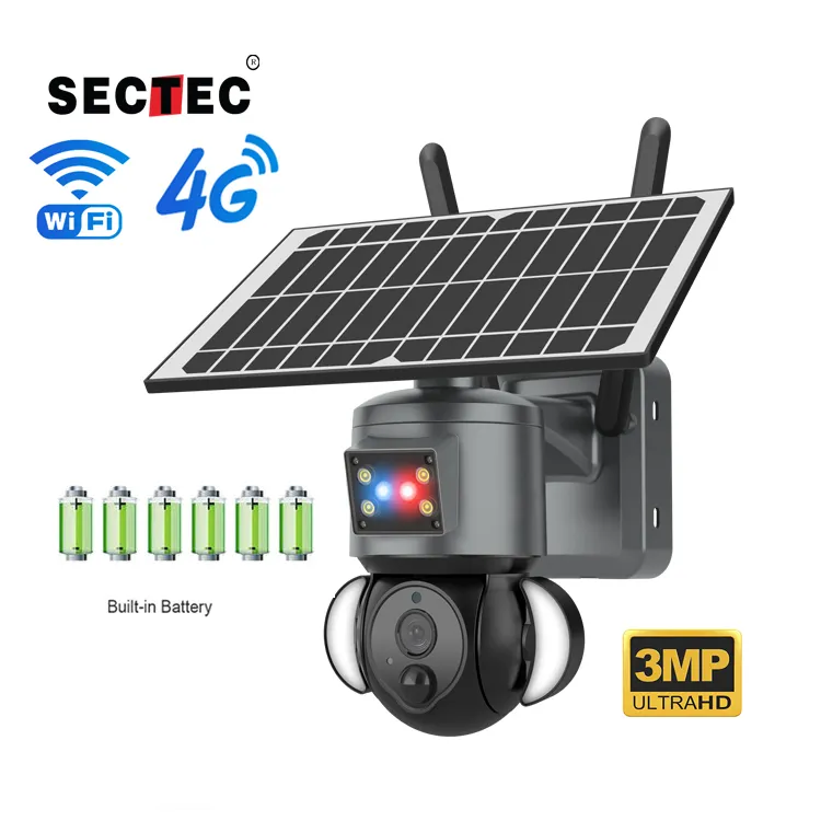 2024 Sectec HD 3MPความปลอดภัยIPไร้สาย 2K 4Gพลังงานแสงอาทิตย์กล้องPTZกล้องวงจรปิดแบบพาโนรามาระบบการเฝ้าระวังความปลอดภัยผลิตภัณฑ์