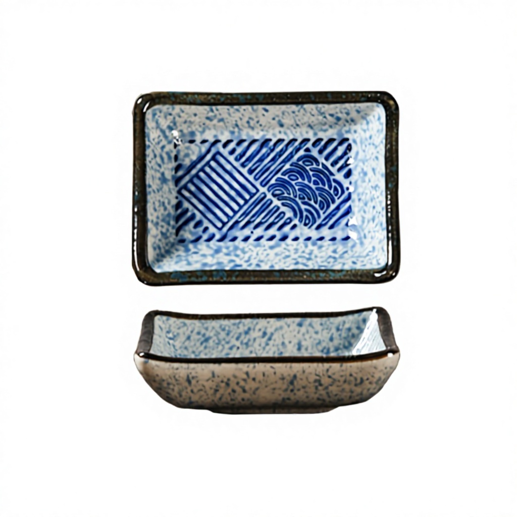PLATEAU À SAUCE BLEU À COINS RONDS - MOTIF EDO