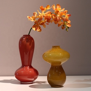 Bixuan Handblown parlak düz renk çiçek düzenleme cam vazo Modern tasarım ahşap kulübü şekil masa süsü Centerpiece vazolar - Product Image 3