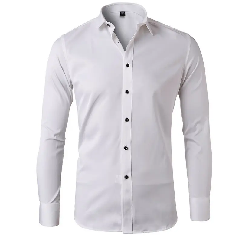 Camisa de manga larga para hombre, camisa de secado rápido, transpirable, lisa, antiarrugas, ajustada, para negocios, 2020