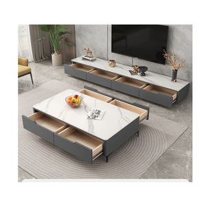 Salon Pour Deluxe En Marbre de Bois italienne có liên quan Marbre travertin boule fer ET vitre transparente thiết kế verre bảng basse - Product Image 4