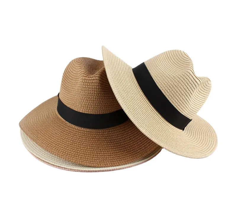 Fashion unisex panama top hat anti uv paper made straw hats summer women beach sun visor hat