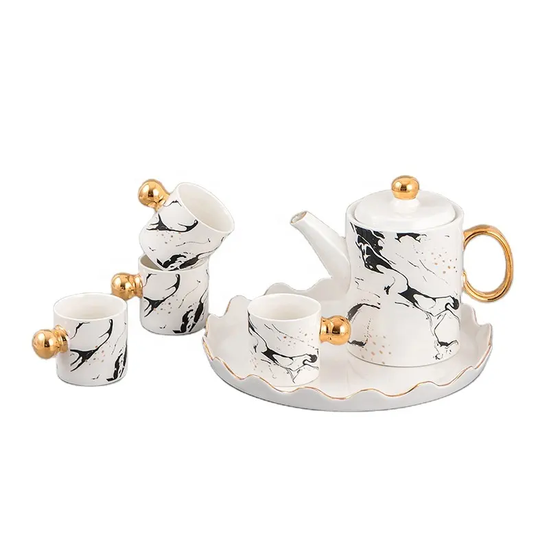 Taza de café de cerámica de estilo nórdico Simple, juego de regalo, una olla, cuatro tazas con bandeja