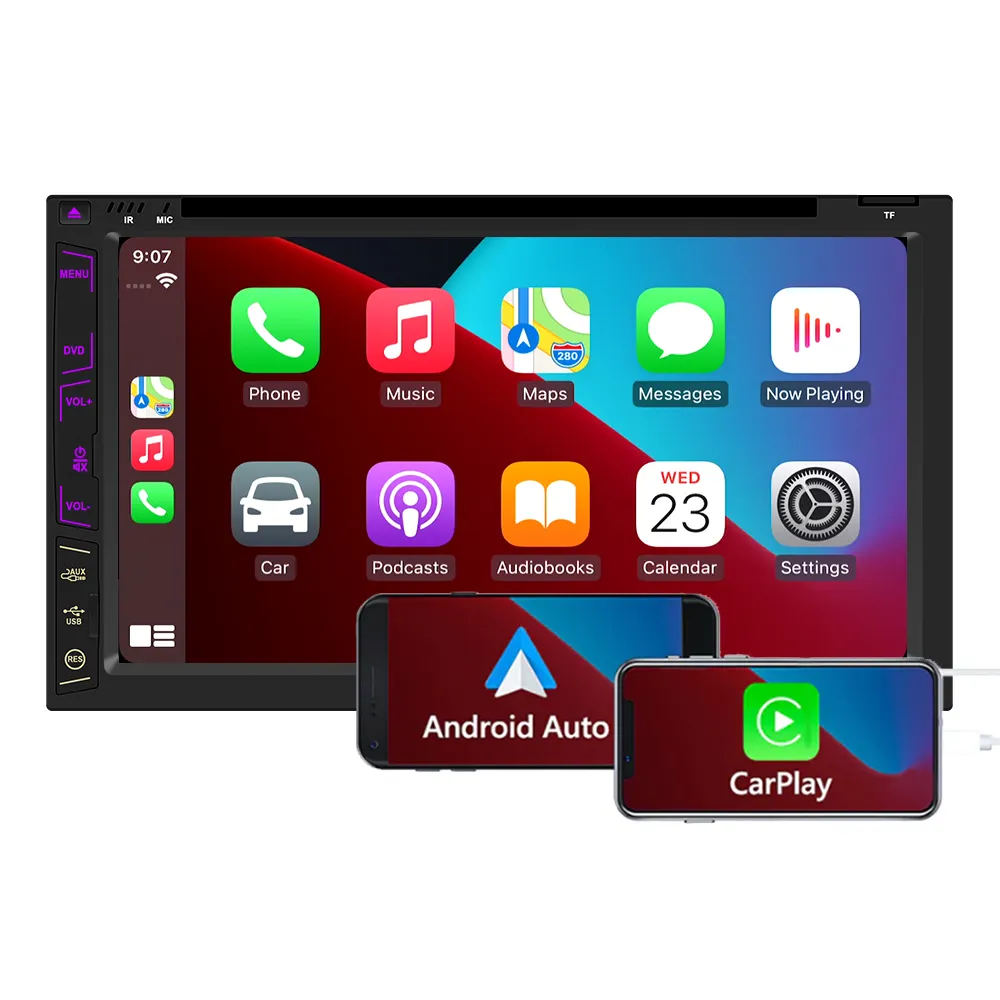 אוניברסלי 7 אינץ קיבולי מסך מגע תמיכה carplay אנדרואיד אוטומטי הפעלת dvd לרכב cd dvd נגן autoradio רכב אודיו