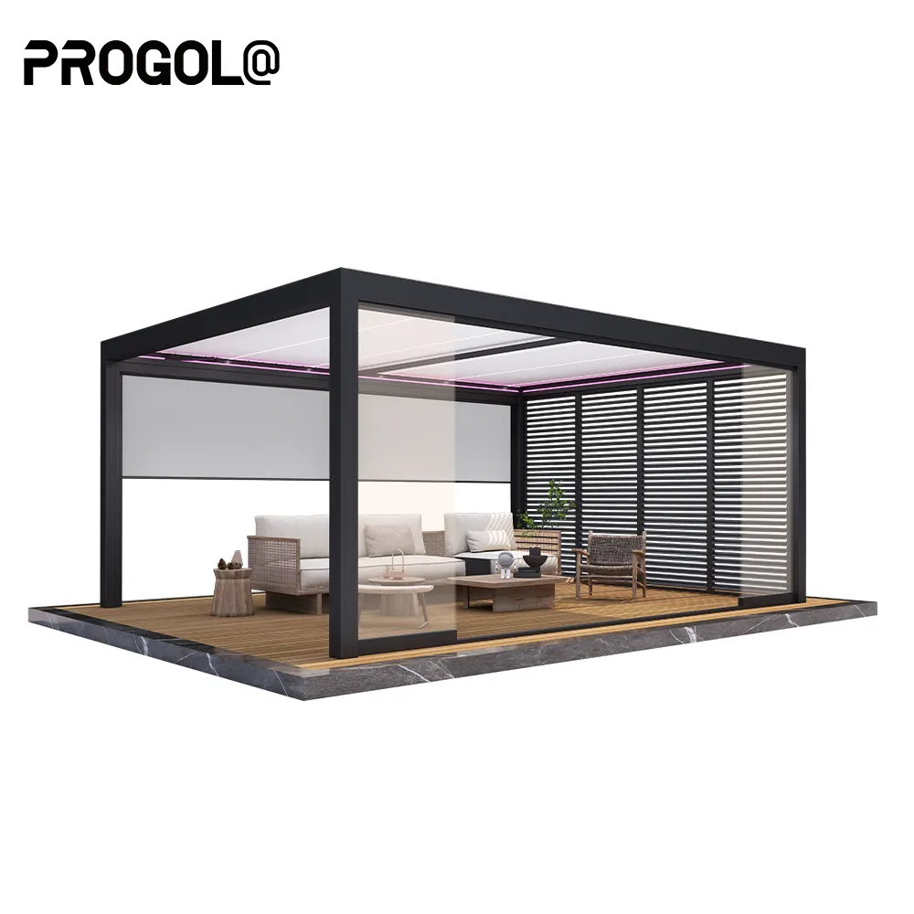 Pérgola de aluminio de lujo Bioclimatique con luz LED y control inteligente para arcos, pérgolas y puentes