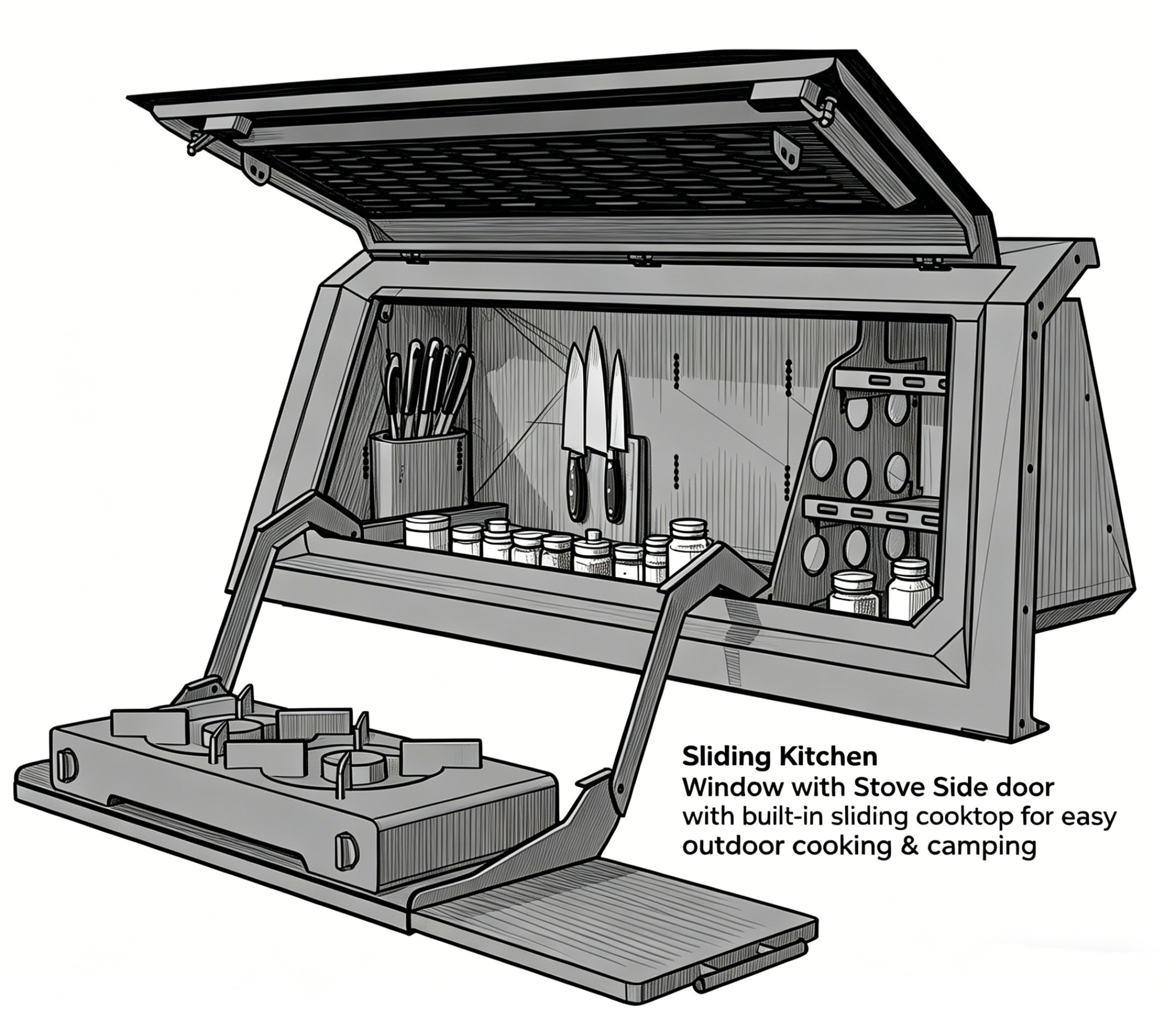 Kitchen style storage box with platform