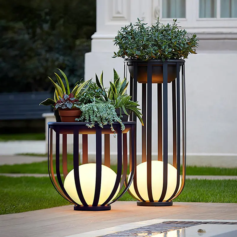 Lampada da giardino solare per esterni lampada da terra da giardino villa lampada da esterno con cornice floreale