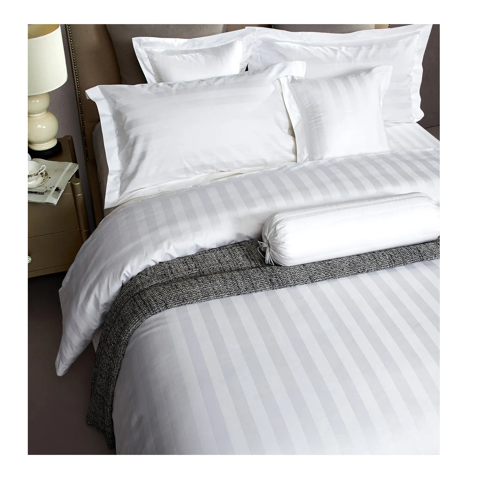 Copripiumino bianco di lusso per la casa dell'hotel set biancheria da letto king size 3cm strisce biancheria da letto lenzuola 100% cotone e copripiumini