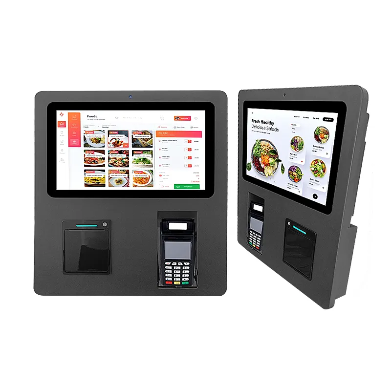 Máquina de pagamento touch screen, 15.6 polegadas, montagem completa na parede, terminal digital, ticketing, kiosk com impressora