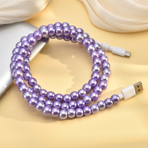 สายชาร์จ USB แบบเร็วชนิด C สีมุกสายชาร์จสุดสร้างสรรค์สายข้อมูลลูกปัด USB 1ม. สำหรับชาร์จโทรศัพท์ - Product Image 4