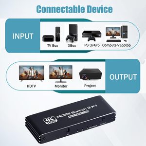 Soporte 4K120Hz 1080P240Hz 3D HDR HDMI 2,1 HDCP 2,3 HDMI Switch 3 en 1 Out HDMI Switcher 3x1 con control remoto IR - Product Image 4