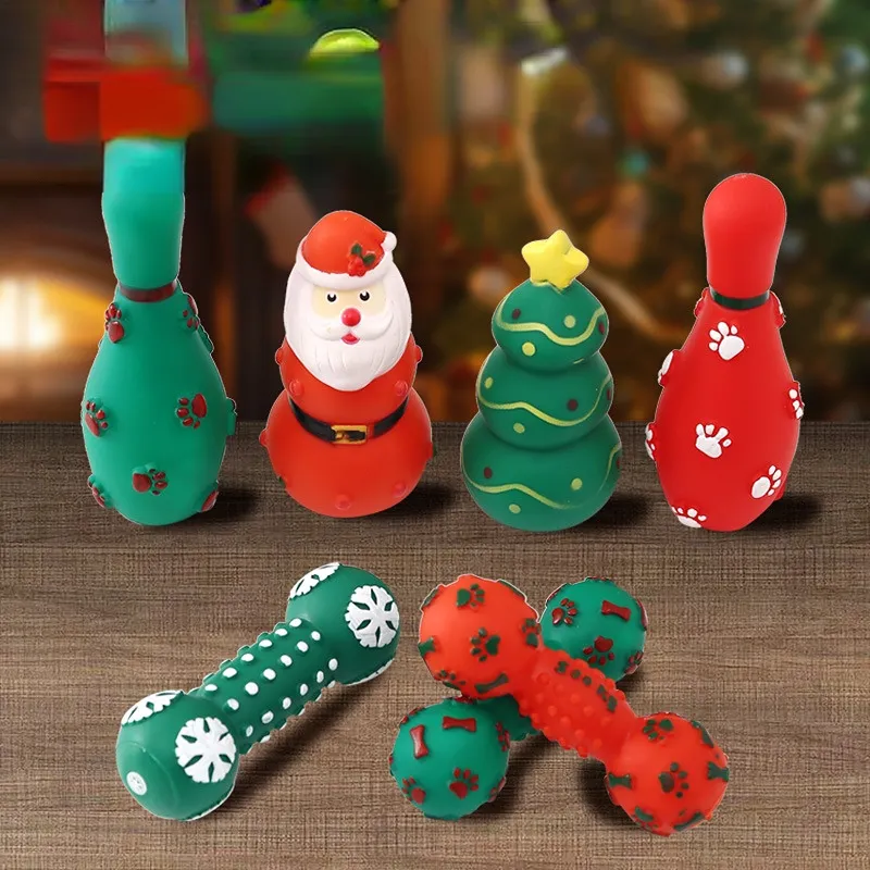 Productos para mascotas Nuevos juguetes navideños para mascotas Juguetes de dentición de perros vocales de vinilo Juguetes resistentes a mordeduras