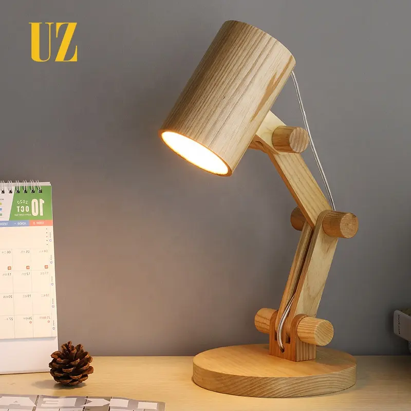 Home Indoor Decoration Wood Timber Furniture Folding Adjustable Light Boy Student Children Toy Gift Bed Room LED Desk Table Lamp