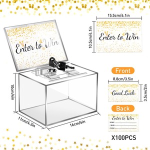 Akrilik bağış kutusu kilit işareti tutucu temizle seçim sandığı 100 adet çekiliş biletleri güvenli öneri saklama kabı vitrin için - Product Image 3