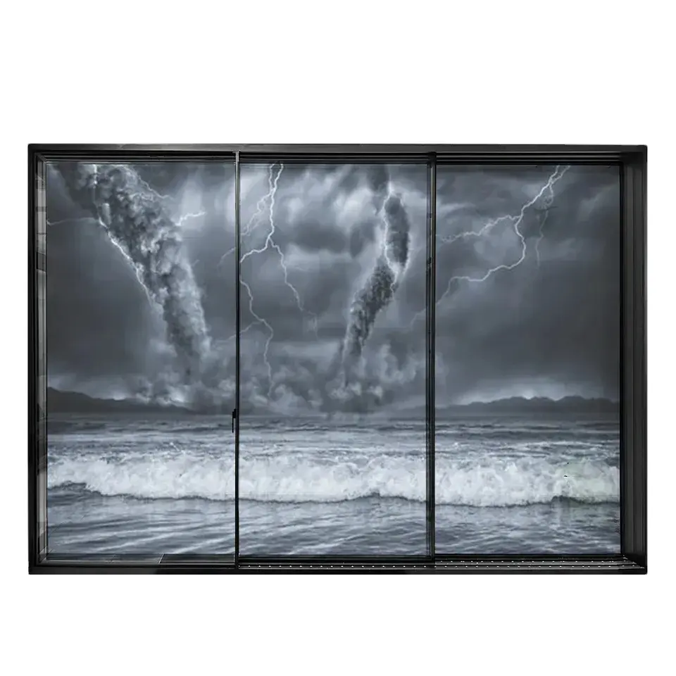 Puerta de entrada de sala de estar personalizada con puerta corredera de cristal de terraza Ventana de impacto de huracán de EE. UU. Villa de aluminio impermeable de alta calidad