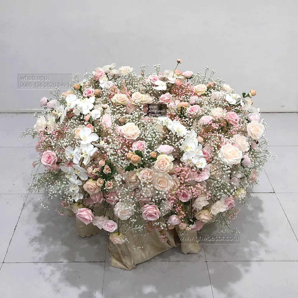 Recepción romántica Artificial Rosa Decoración Follaje Pastel Mesa Florales