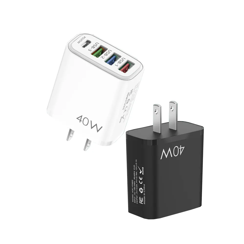 Vente en gros 40W 3 USB 1 Type C Adaptateur de chargeur rapide Type C Chargeur USB PD multifonction QC USB C Charge murale