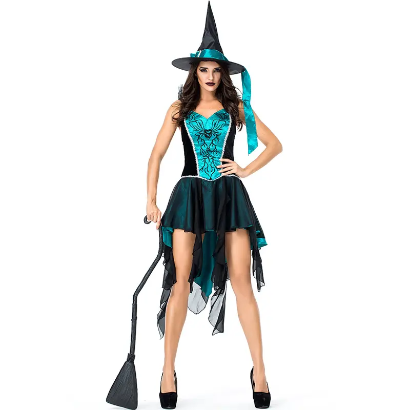 Traje sexy bruxa com traje feminino, uniforme de jogo, fantasia de halloween para mulheres