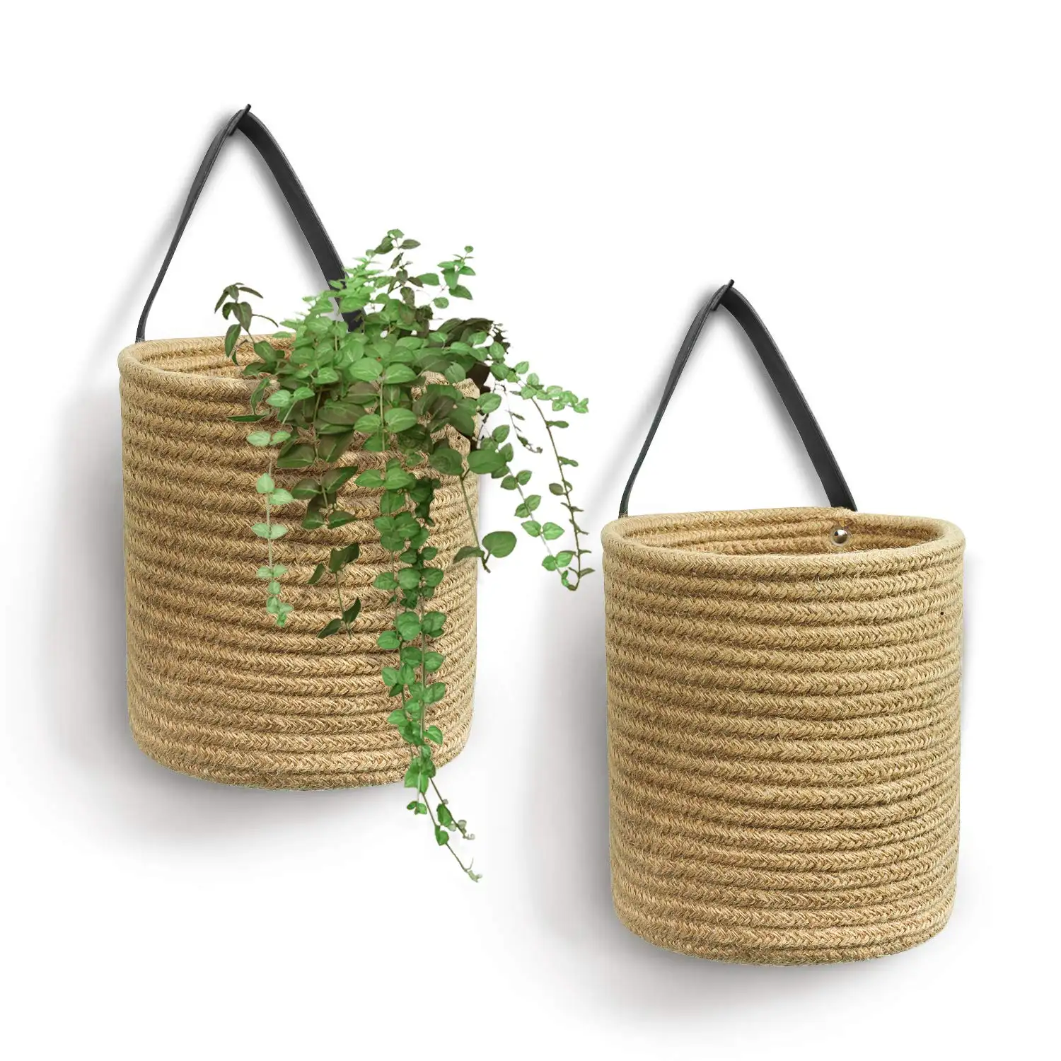 Cesta de almacenamiento colgante tejida de yute, 2 paquetes, cesta de cuerda para colgar en la pared, organizador para plantas, llaves, gafas de sol, billetera en la puerta