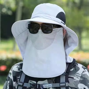 Sombreros de sol con protección UV para exteriores, sombrero de cubo de pesca con cadena ligera para parejas con cubierta para la cara y el cuello para hombres, gorras deportivas lisas - Product Image 3