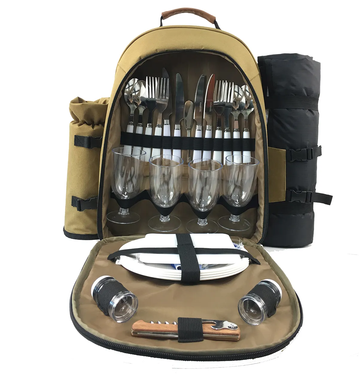 Hochwertige Picknick-Rucksack-Tasche für 4 Personen mit Kühlfach Wein beutel Picknick decke